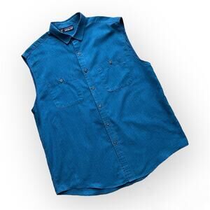 Patagonia Blue Plaid Sleeveless Cotton Button Down Shirt Men’s Size Large
